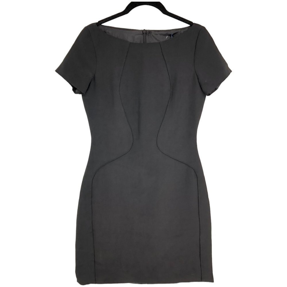 NWT Georgia Hardinge Black Short sleeve BoatNeck Cylinder Mini Dress Bodycon 6